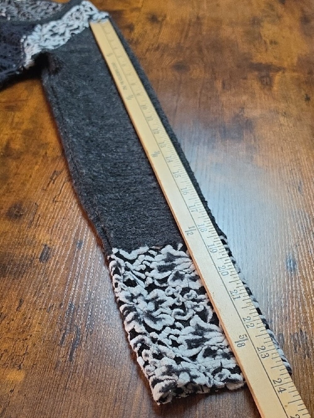 A'REVE | Boho Charcoal Lace Crochet Mixed Media Slub Swing Sweater Top | M - Picture 6 of 12